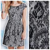 Jessica Simpson Dresses | Jessica Simpson Morley Floral Lace Fit And Flare Skater Mini Dress Party Date | Color: Black/White | Size: Xs