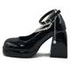 Y2K Chunky Platform High Heels Pumps Women Summer Fashion Patent Leather Black White Lolita Shoes Woman Pearl Ankle Straps Pumps, black, 8.5 UK