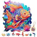 DEPLEE Wooden Puzzles for Adults Fish Wooden Jigsaw Puzzles Unique Shape Wooden Animal Puzzle Creative Challenge for Adults, Family, Friend|182 Pcs– 11.6x10.9 in|Medium