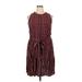 Ann Taylor Casual Dress - Mini High Neck Sleeveless: Burgundy Print Dresses - Women's Size 2X-Large