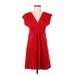 Ann Taylor LOFT Casual Dress - Mini V Neck Short sleeves: Red Solid Dresses - Women's Size X-Small