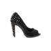 Sam Edelman Heels: Pumps Stilleto Cocktail Black Print Shoes - Women's Size 6 1/2 - Peep Toe