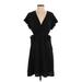 Emma & Michele Casual Dress - Wrap: Black Solid Dresses - Women's Size Small