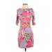 Lilly Pulitzer Casual Dress - Bodycon Crew Neck 3/4 Sleeve: Pink Floral Dresses - Women's Size X-Small