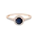 Round 0.50 Ctw Blue Sapphire 925 Sterling Silver Solitaire Accents Women Promise Ring (Rose Plated, 7)
