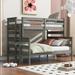 Solid Wood Bunk Bed Wood Slat Support Bed Frame Full Length Guardrail Up Bed with Ladder Separable Platform Bed Twin/Full - Grey
