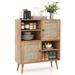 Mid-Century Modern Wood Sideboard Dining Buffet Storage Cabinet with Rattan Doors - 31.5" x 11.5" x 38"