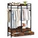 Freestanding White Oak Garment Rack Clothes Hanging Rod with 4 Storage Drawers - 47.24" W x 15.74" D x 70.86" H