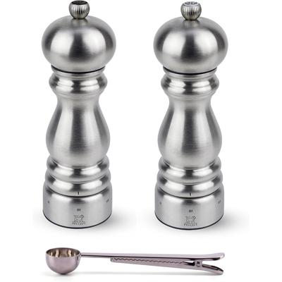 Peugeot Paris Chef u'Select Stainless Steel Salt & Pepper Mill Gift Set - With Stainless Steel Spice Scoop/Bag Clip (7 Inch)