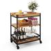 Modern Metal Wood Shelf Kitchen Serving Bar Cart with Removable Top Tray - 28" x 17.5" x 33" (L x W x H)