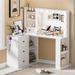 Vanity Desk with Mirror and Lights, Corner Makeup Table with 3 Color Lighting