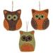Set Of 3 Assorted Colors Owl Ornaments