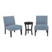 3 Piece Seating Set, 2 Chairs, Trellis Print, Blue/Gray Fabric Upholstery - 22L x 29.5W x 32.75H in inches