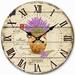 Decorative 14-inch Roman Numerals Wooden Wall Clock with French Lavender Pattern - Natural - 14"W x 14"H