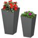 Set of 2 Modern Lightweight Outdoor Flower Pot Planters in Grey - 11.75" L x 11.75" W x 21.75" H