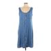 Misslook Casual Dress - Shirtdress Scoop Neck Sleeveless: Blue Print Dresses - Women's Size Large
