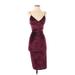 Club L Cocktail Dress - Midi V Neck Sleeveless: Burgundy Print Dresses - Women's Size 2