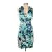 Donna Ricco Casual Dress - Sheath V Neck Sleeveless: Teal Floral Dresses - Women's Size 4