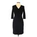 Adrianna Papell Casual Dress - Sheath V-Neck 3/4 sleeves: Black Solid Dresses - Women's Size 6 Petite