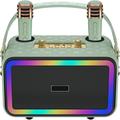 braaavo Wooden Karaoke Machine Bluetooth Leather Cover Speaker w/ RGB Light w/ 2 Wireless Microphone in Green | 6.69 H x 5.9 W x 10.62 D in | Wayfair