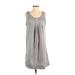 DKNY Jeans Casual Dress - Mini Scoop Neck Sleeveless: Gray Solid Dresses - Women's Size Small