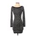 French Connection Casual Dress - Mini Boatneck Long sleeves: Gray Print Dresses - Women's Size 2