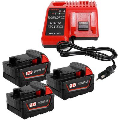 3 Stück M18B5 Akku mit M12-18C Ladegerät Ersatz für Milwaukee 18V 5.0Ah Lithium-Ion Ersatzakku Image