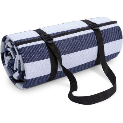 Picknickdecke Campingdecke xxl Strand Picknickdecke Wasserdicht Mit Tragegriff 200x200cm, Blau-Weiß Image