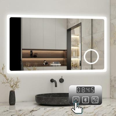Badezimmerspiegel LED Badspiegel Wandspiegel Touch Beschlagfrei+Uhr+Bluetooth+Kosmetikspiegel+3
