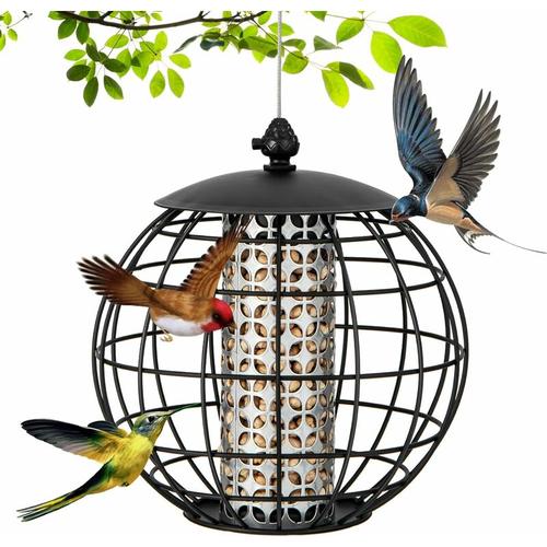 Vogelfutterhaus zum Aufhängen, Käfigförmiger Vogelfutterspender aus Metall, Futterhäuschen für
