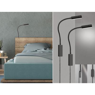 Meinewunschleuchte - 2er set Leselampen für Bett- oder Wandmontage mit Kabel & Stecker, Schwarz Image