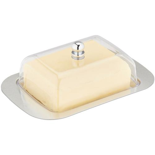 Butterdose, mit Deckel, Edelstahl & Kunststoff, 250 g Butter, 7x18,5x12 cm, Butterschale,