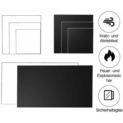 Kaminglas Tischplatte Bodenplatte Funkenschutz ESG Sicherheitsglas Klarglas Schwarz Ofenglas