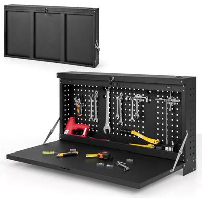 Costway - Werkstattschrank abschließbar Wandmontierte Werkbank Hängeschrank mit Lochwand und Image