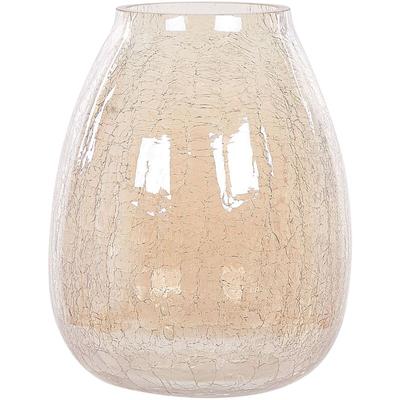 Blumenvase Hellbeige Bruchglas 22 cm Bauchig mit Breiter Öffnung Modern Tischdeko Wohnaccessoires