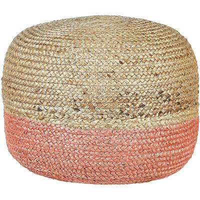 Pouf Natur und Rosa aus Jute 50 x 50 x 40 cm Rund Geflochten Boho Sitzhocker Fußhocker für