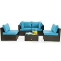 5PCS Patio Rattan Furniture Set Cushioned Sofa Chair Coffee Table HW67243