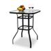 SYTHERS Patio Bistro Pub Table Outdoor Metal Square Bar Height Cocktail Table with Tempered Glass Tabletop & Umbrella Hole Black