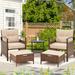 AVAWING 5PCS Outdoor Patio Rattan Furniture Set Wicker Conversation Bistro Set for 2 People Beige