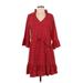 Casual Dress - A-Line V Neck 3/4 sleeves: Red Polka Dots Dresses - Women's Size Medium