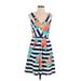 Alex + Alex Casual Dress - Mini V-Neck Sleeveless: Blue Print Dresses - Women's Size 4