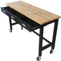 60in Work Bench Adjustable Workbench with Drawer Storage Heavy Duty Bamboo Wood Work Table with Wheels for Garage Home Office