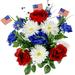 18 Stems Artificial Blooming Peony Gerbera With Small American Flags Fillers Mixed Flowers Bush For Memorial Day Red/Blue/White