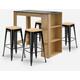 Table haute en bois 120x60cm + 4 tabourets de bar Lix noir syracuse