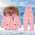 Lilgiuy Kids Snowsuit Ski Suit Winter Windproof Lightweight Zip-Front Hoodie Jacket and Elastic Stretch Pants Sets for Boys Girls Raincoat Pink (1-6Years)