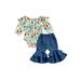 Polinkety Baby Girls 2Pcs Fall Outfits Long Sleeve Off Shoulder Floral Romper + Flare Pants Set