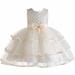 AherBiu Girls Party Dress Sleeveless Bow Waist Mesh Tiered Ruffle Princess Bubble Midi Dresses Solid Color