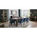 Bentley Designs Turin Dark Oak 6-10 Seater Extending Dining Table with 8 Low Back Chairs in Dark Blue Velvet