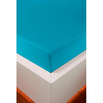 Spannbettlaken BELLANA "Jersey-Elasthan Aqua in Gr. 90x200, 140x200 oder 180x200 cm", blau (türkis), B:140-160cm L:200-220cm, Jersey, Obermaterial: 97% Baumwolle, 3% Elasthan, Laken, aus Baumwolle, für Matratzen bis 35 cm Höhe, Bettlaken, Spannbetttuch Image