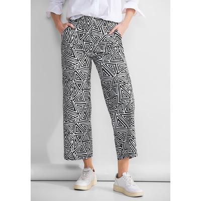 Marlene-Hose STREET ONE, Damen, Gr. 36, Länge 28, schwarz, Stoff, 75% Polyamid, 25% Elasthan, bedruckt, casual, gerade lang, Hosen, mit Wide Legs Image